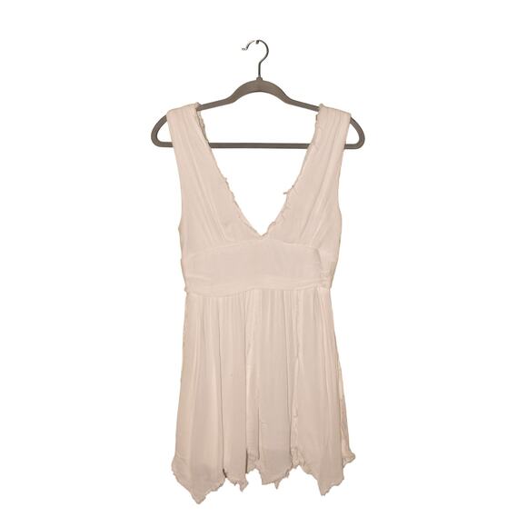 TOBI $90 White Sleeveless V-Neck Handkerchief Hem Mini Dress Raw Hem‎ Small - Picture 1 of 3